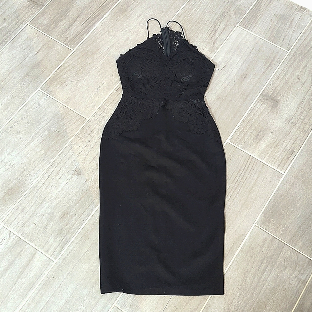 NWT hello Molly black lace halter midi dress XS